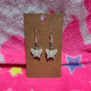 Green Butterfly Silver Drop/Dangle Earrings